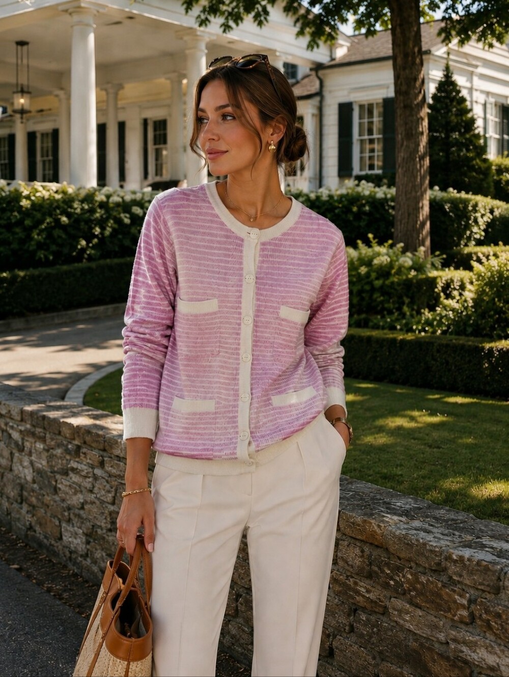 Women's VINTAGE capsule wardrobe essential Pink Striped Sweater